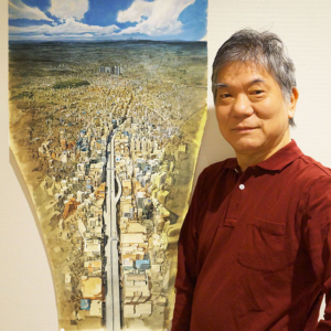 Mizutani et l'un des paysages présents dans AKIRA, le film d'animation